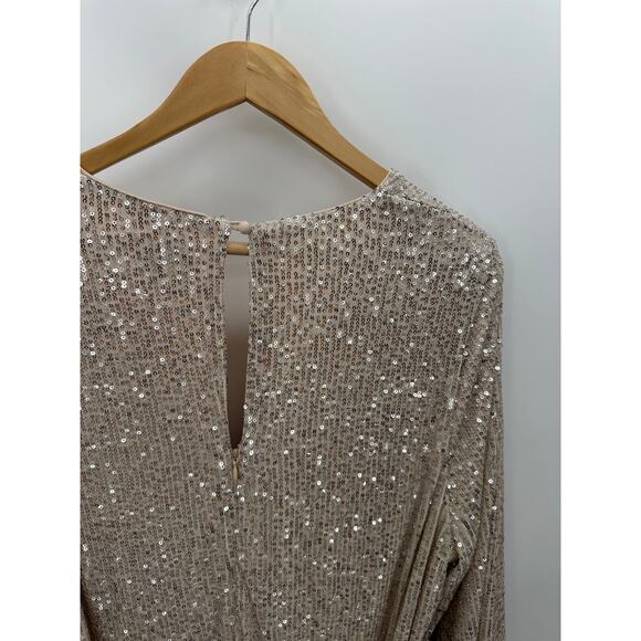 Arula Dress Women 2X Beige Sequin Shimmer Long Sleeve Maxi Gown Belt Long V Neck - Picture 11 of 11